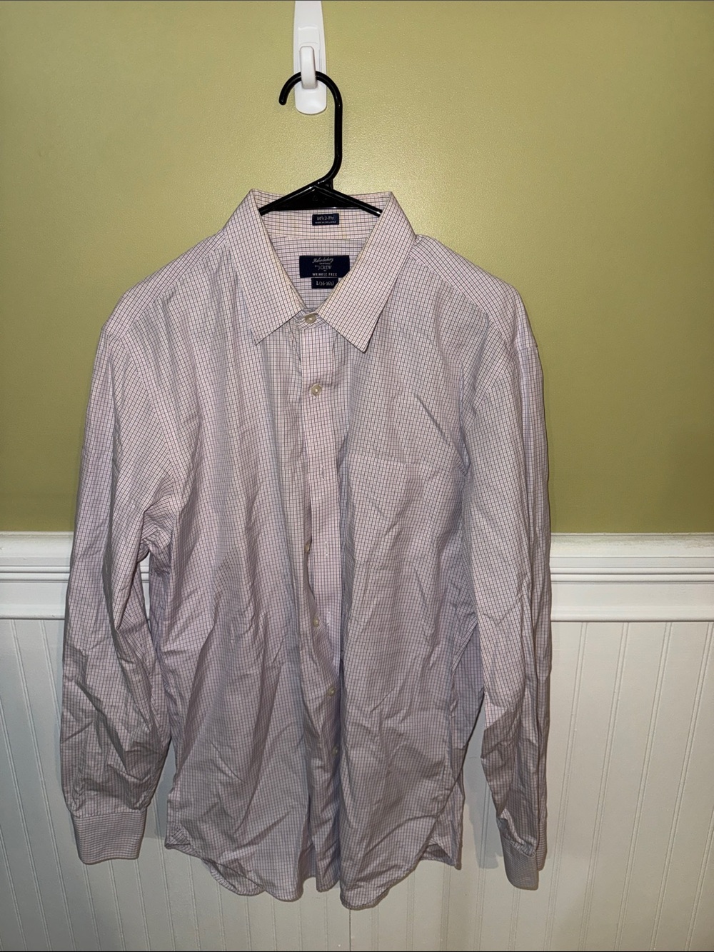 Men's Size L (16-16.5) J. Crew Pink and White Checked Dress Shirt